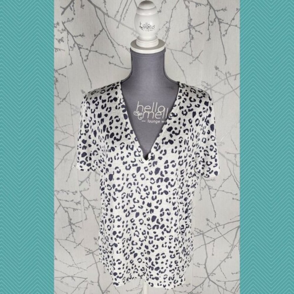 Rails White Leopard Print Linen Tencel V-Neck Tee - image 1